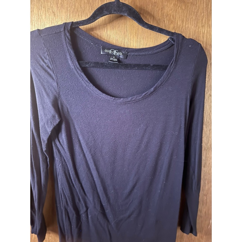 August Silk Womens Black Long Sleeve Scoop Neck Top Rayon Spandex Basic Medium